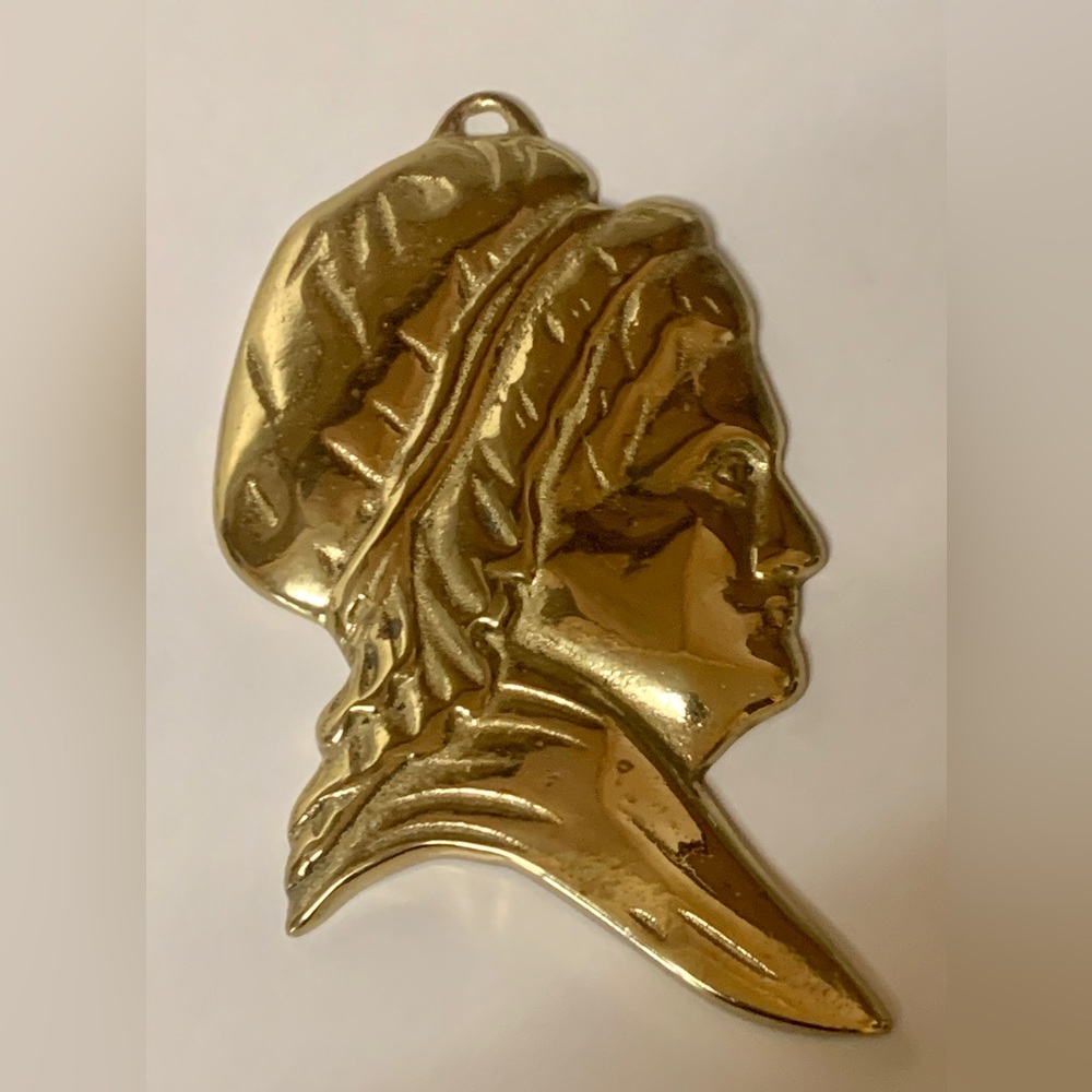 Vintage Signed Marked Solid Brass Wall Mounting Silhouette of Martha Washington